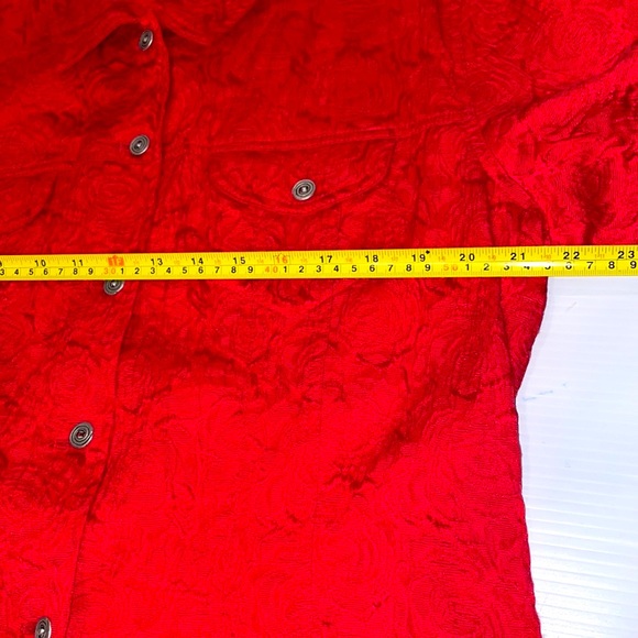 Chico’s Red Jacquard  Jacket / Top Excellent Women’s size 3 ( fits 16 ) - Picture 6 of 12